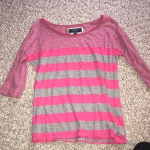 Long sleeve pink and gray striped blouse